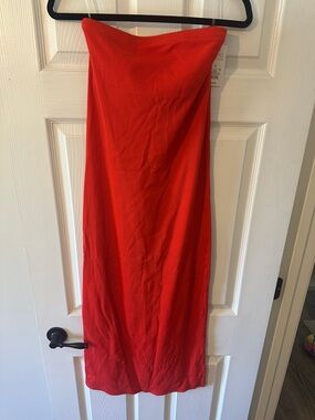 Ribbed Strapless Red Midi Dress sz S